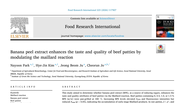 Banana peel extract enhances the taste and quality of beef patties by modulating the Maillard reaction