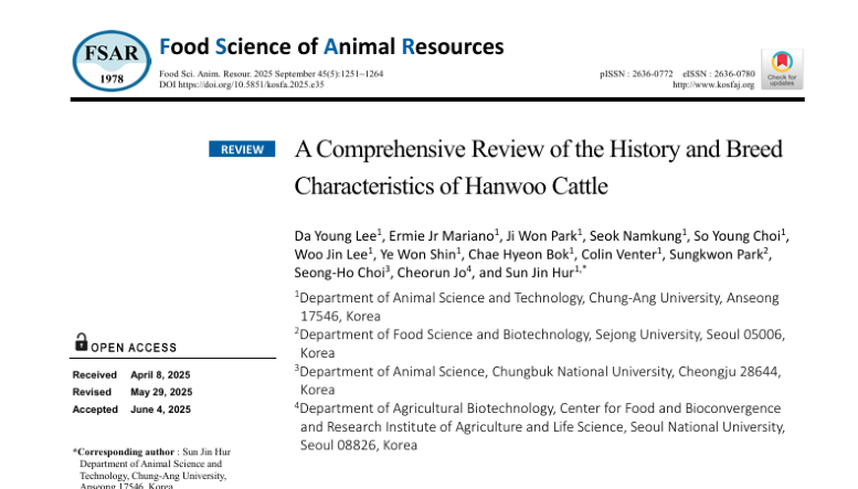 A comprehensive review of the history and breed characteristics of Hanwoo cattle