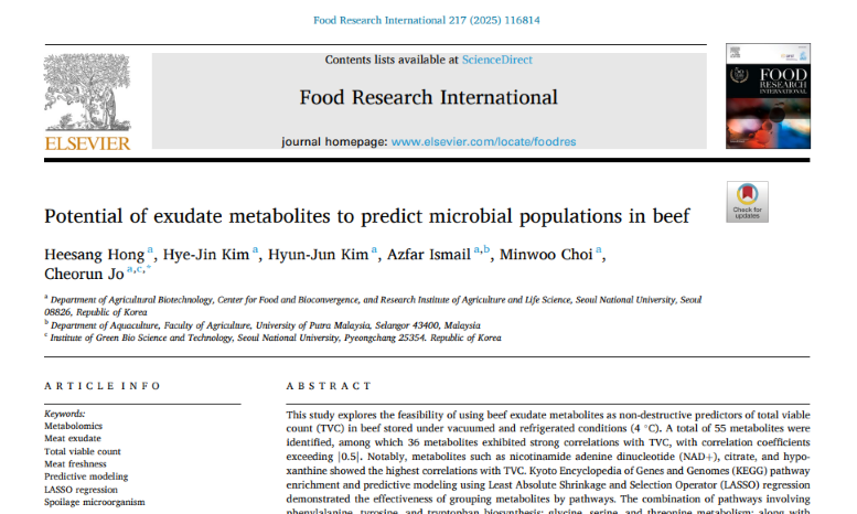 Potential exudate metabolites to predict microbial populations in beef