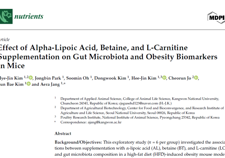 Effect of alpha lipoic acid, betaine, and L-carnitine supplementation on gut microbiota and obesity biomarkers in mice