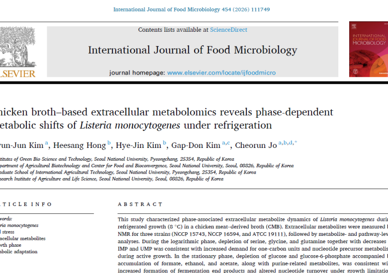 Chicken broth-based extracellular metabolomics reveals phase-dependent metabolic shifts of Listeria monocytogenes under refrige