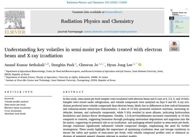 Understanding key volatiles in semi-moist pet foods treated with electron beam and X-ray irradiation