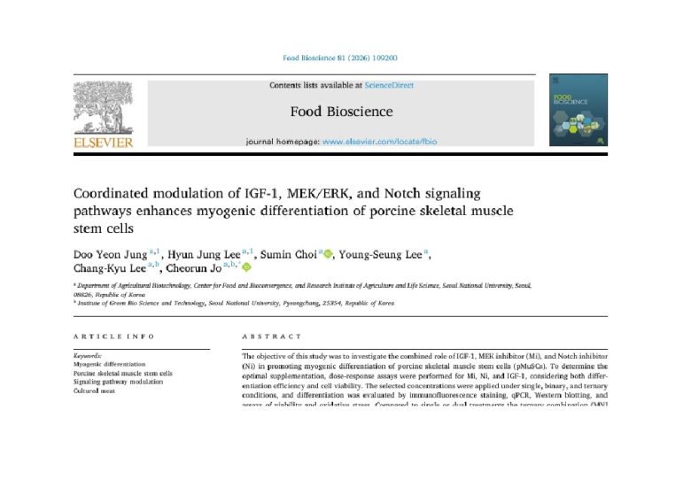 Jung et al. (2026) Coordinated modulation of IGF-1, MEK/ERK, and Notch signaling pathways enhances myogenic differentiation of 