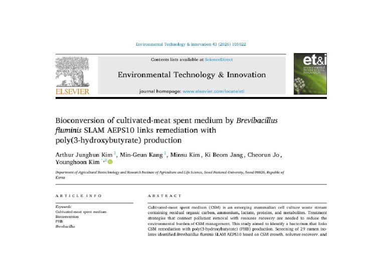 Kim et al. (2026) Bioconversion of cultivated-meat spent medium by Brevibacillius fluminis SLAM APES10 links remediation with p