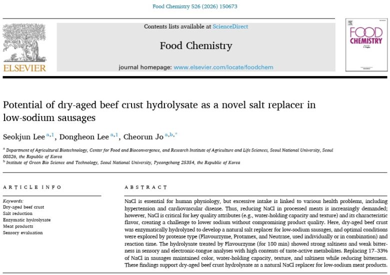 Lee et al. (2026) Potential of dry-aged beef crust hydrolysate as a novel salt replacer in low-sodium sausgages
