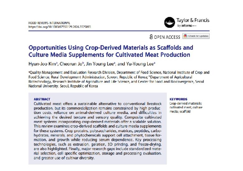 Kim et al. (2026) Opportunities using crop-derived materials as scaffolds and culture media supplements for cultivated meat pro